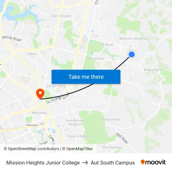 Mission Heights Junior College to Aut South Campus map