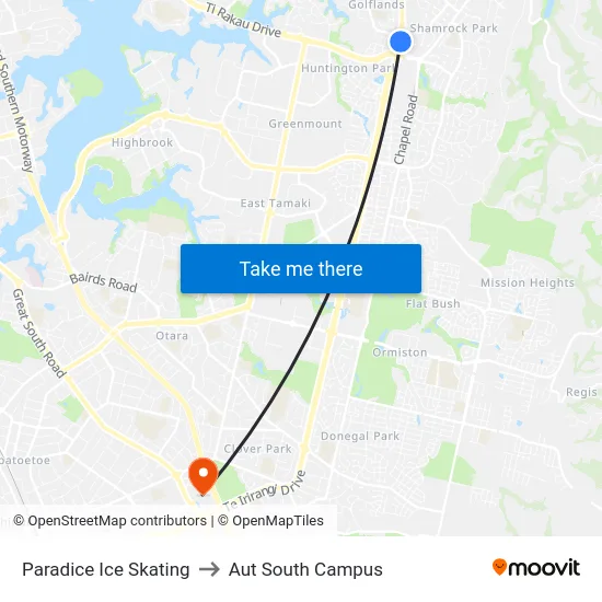 Paradice Ice Skating to Aut South Campus map