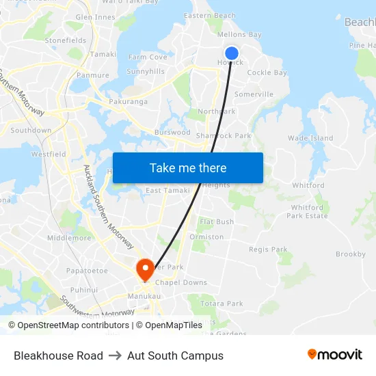 Bleakhouse Road to Aut South Campus map