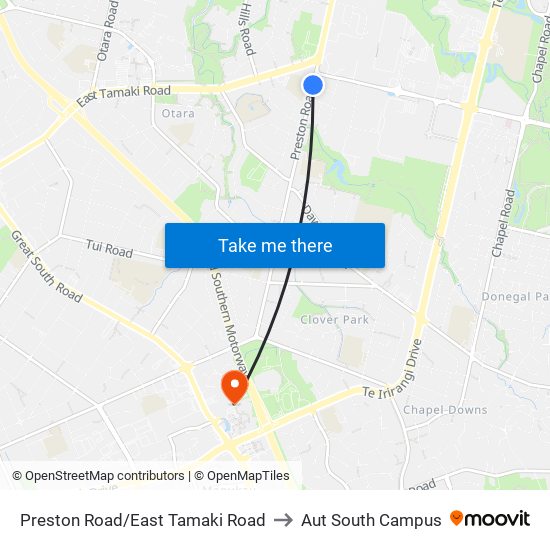 Preston Road/East Tamaki Road to Aut South Campus map