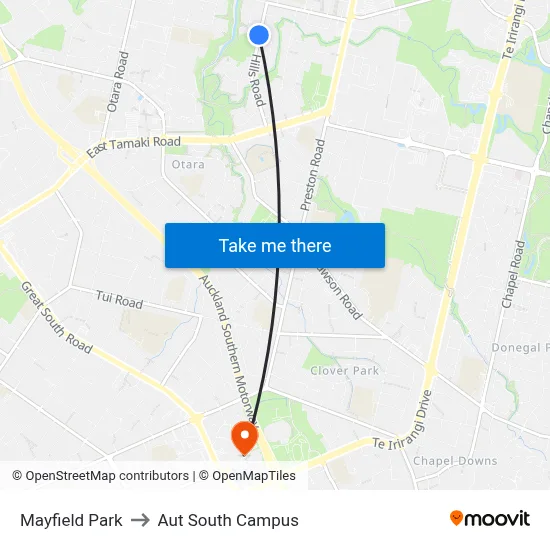 Mayfield Park to Aut South Campus map
