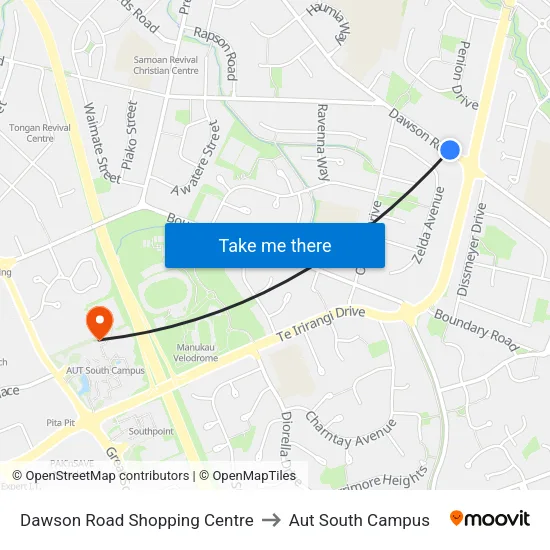 Dawson Road Shopping Centre to Aut South Campus map