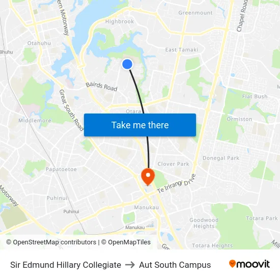Sir Edmund Hillary Collegiate to Aut South Campus map