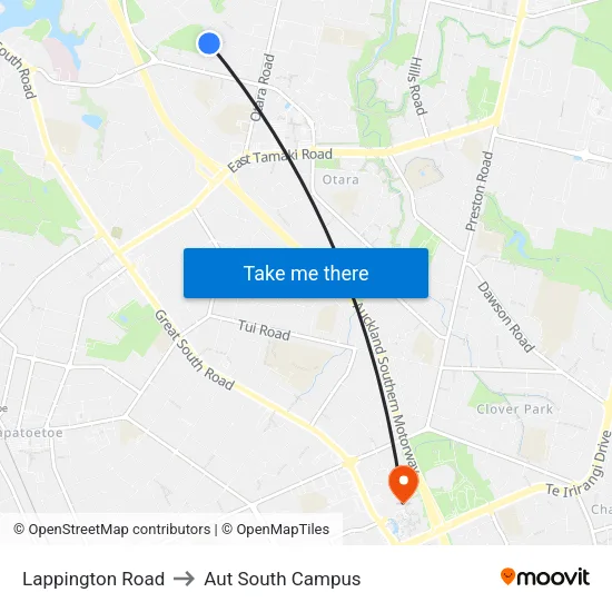 Lappington Road to Aut South Campus map