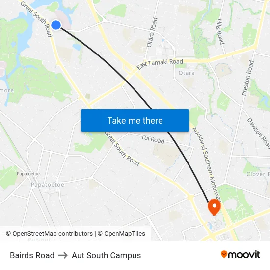 Bairds Road to Aut South Campus map