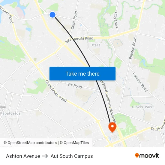 Ashton Avenue to Aut South Campus map