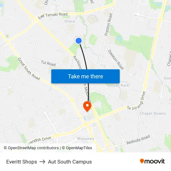 Everitt Shops to Aut South Campus map
