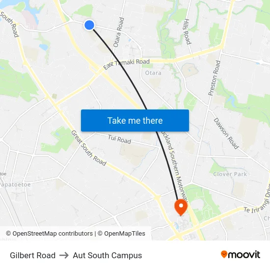 Gilbert Road to Aut South Campus map