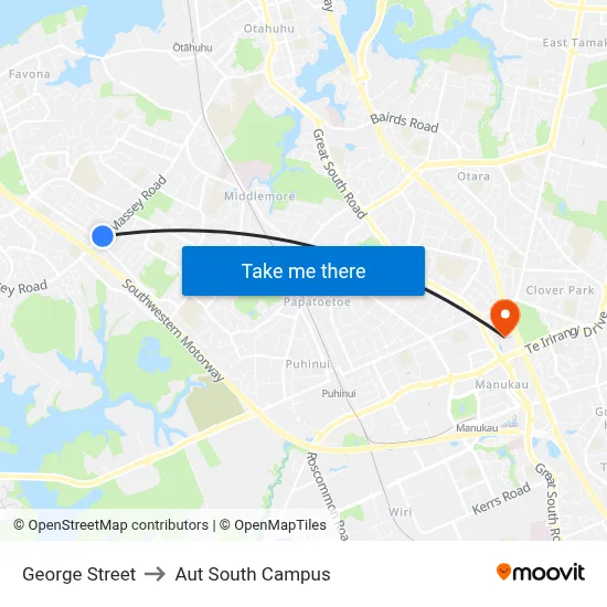 George Street to Aut South Campus map