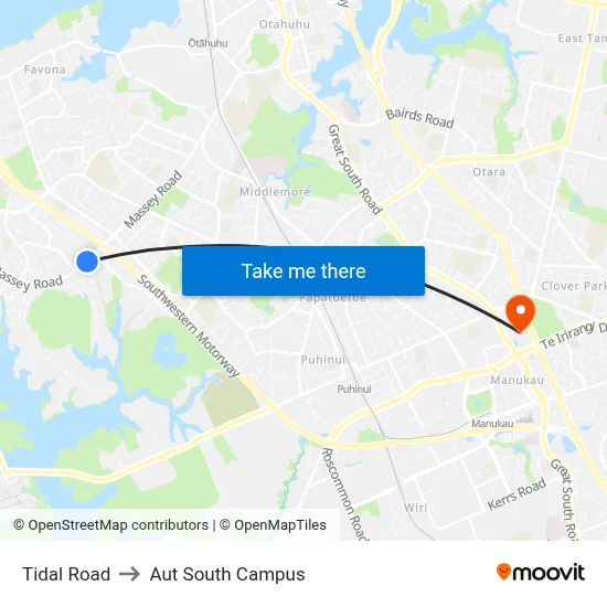 Tidal Road to Aut South Campus map