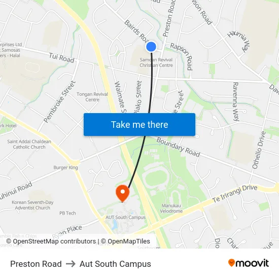 Preston Road to Aut South Campus map