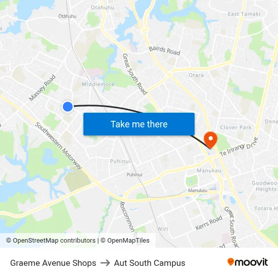 Graeme Avenue Shops to Aut South Campus map