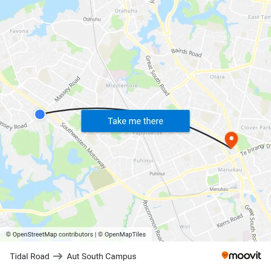 Tidal Road to Aut South Campus map