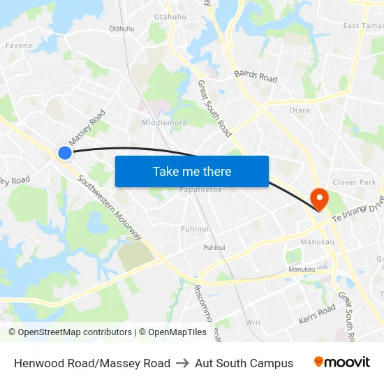 Henwood Road/Massey Road to Aut South Campus map