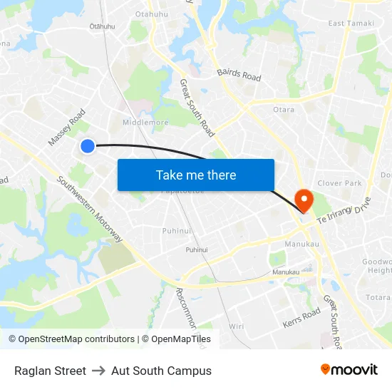 Raglan Street to Aut South Campus map