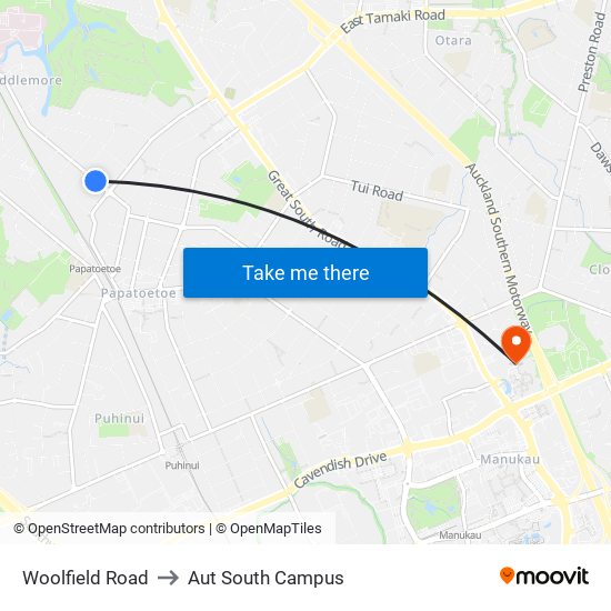 Woolfield Road to Aut South Campus map