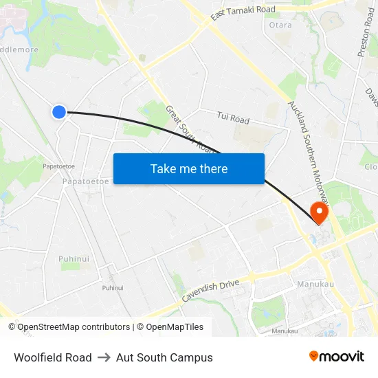 Woolfield Road to Aut South Campus map