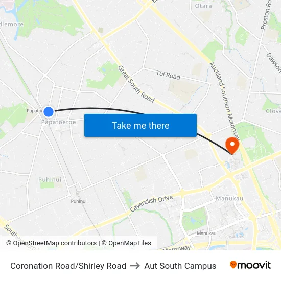 Coronation Road/Shirley Road to Aut South Campus map