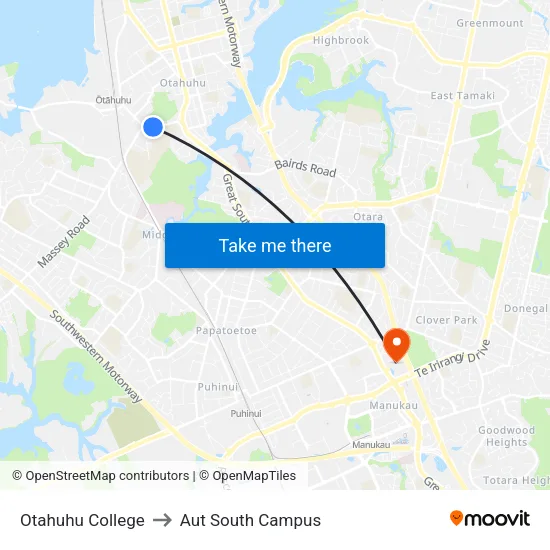 Otahuhu College to Aut South Campus map
