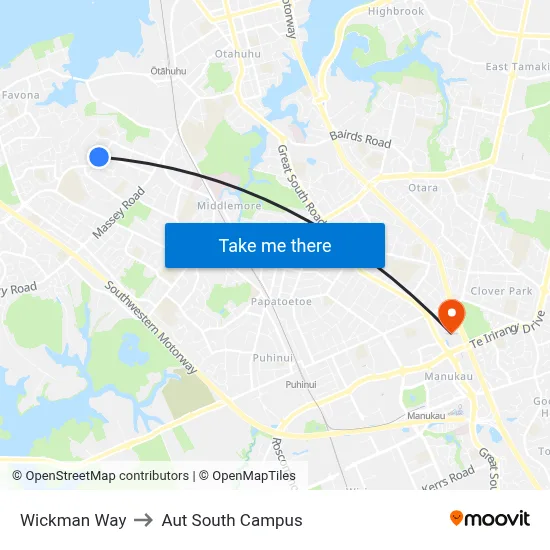 Wickman Way to Aut South Campus map