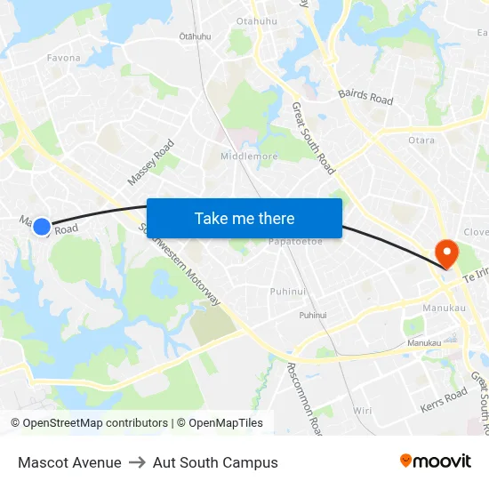 Mascot Avenue to Aut South Campus map
