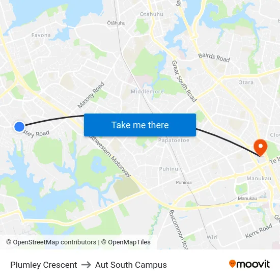 Plumley Crescent to Aut South Campus map