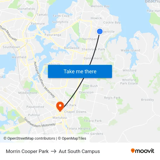 Morrin Cooper Park to Aut South Campus map