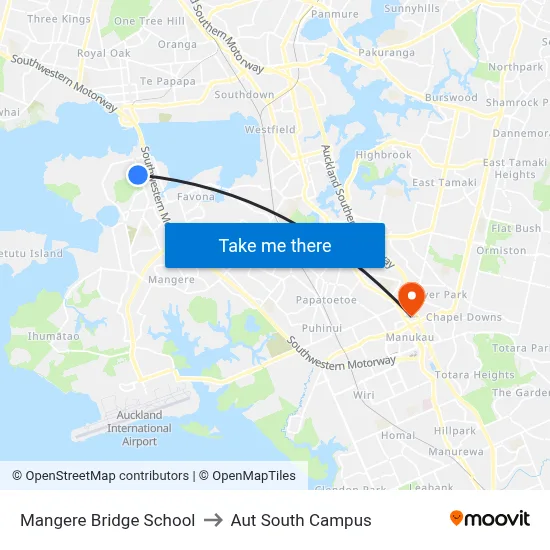 Mangere Bridge School to Aut South Campus map