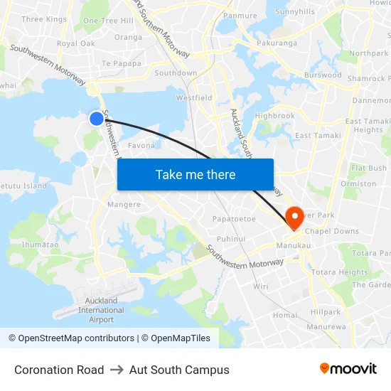 Coronation Road to Aut South Campus map