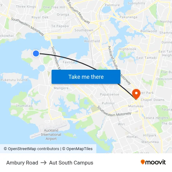 Ambury Road to Aut South Campus map
