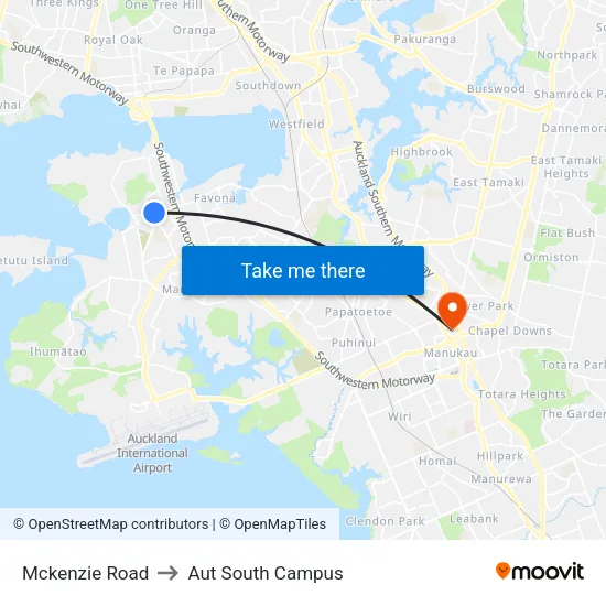 Mckenzie Road to Aut South Campus map