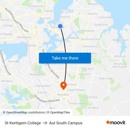 St Kentigern College to Aut South Campus map