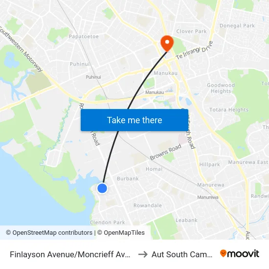 Finlayson Avenue/Moncrieff Avenue to Aut South Campus map