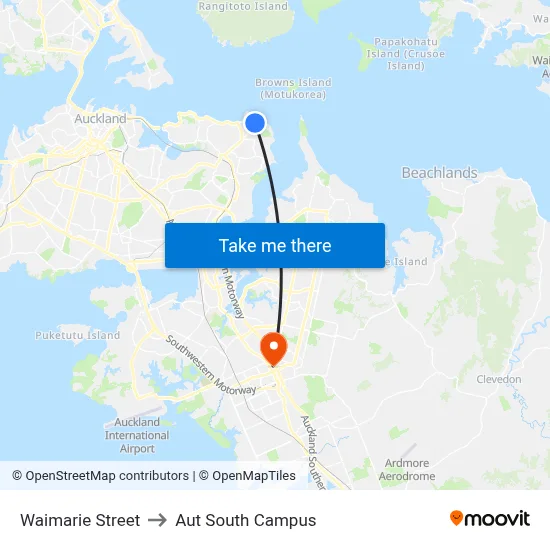 Waimarie Street to Aut South Campus map