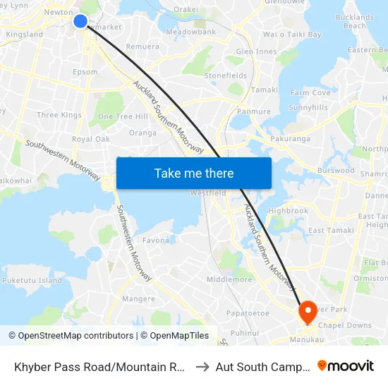 Khyber Pass Road/Mountain Road to Aut South Campus map