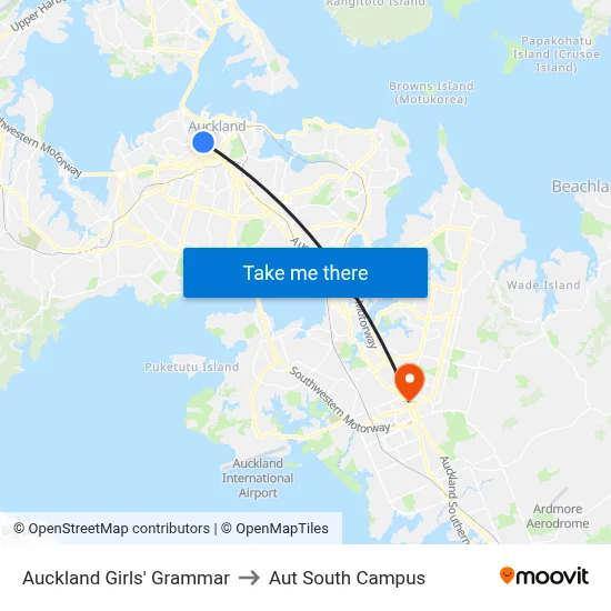 Auckland Girls' Grammar to Aut South Campus map