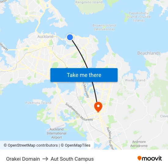 Orakei Domain to Aut South Campus map