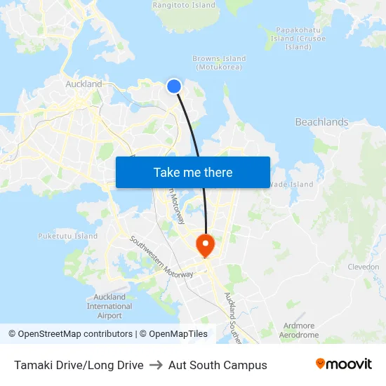 Tamaki Drive/Long Drive to Aut South Campus map