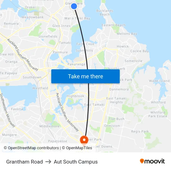 Grantham Road to Aut South Campus map