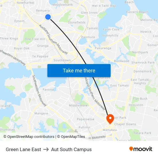 Green Lane East to Aut South Campus map