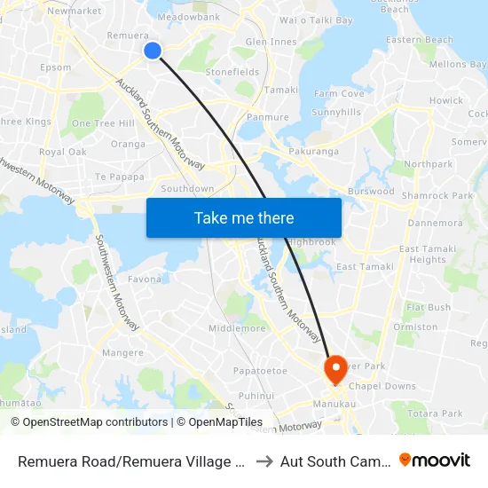 Remuera Road/Remuera Village Shops to Aut South Campus map