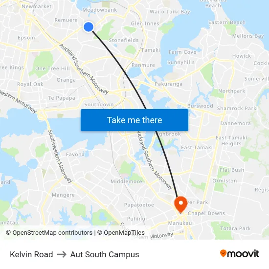 Kelvin Road to Aut South Campus map