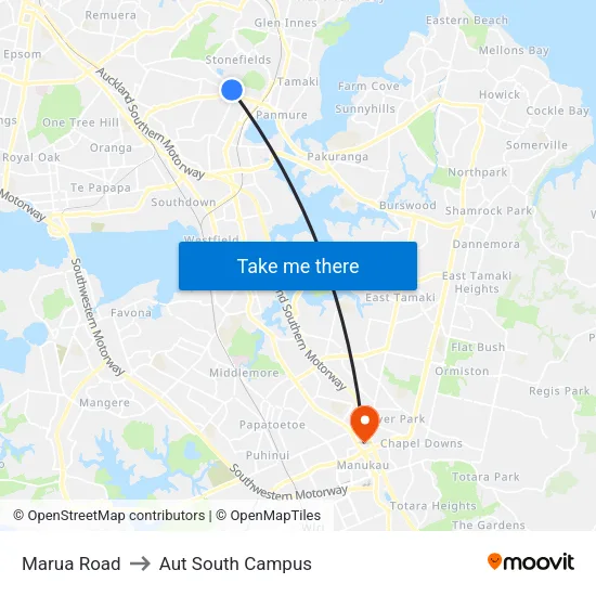 Marua Road to Aut South Campus map