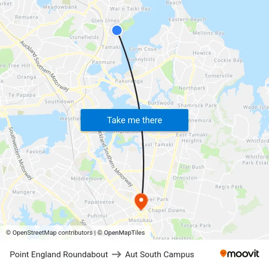 Point England Roundabout to Aut South Campus map