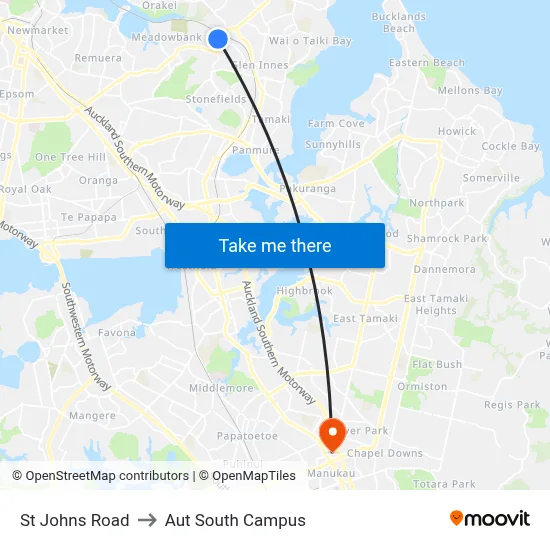 St Johns Road to Aut South Campus map