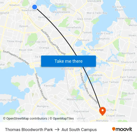 Thomas Bloodworth Park to Aut South Campus map