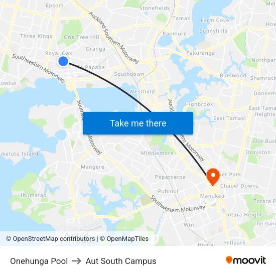 Onehunga Pool to Aut South Campus map