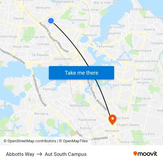 Abbotts Way to Aut South Campus map