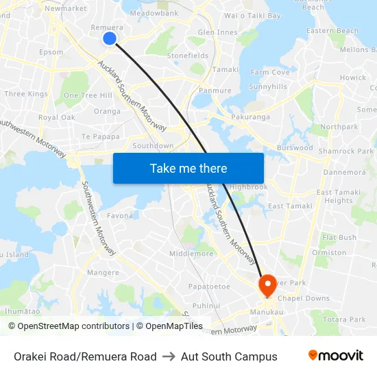 Orakei Road/Remuera Road to Aut South Campus map