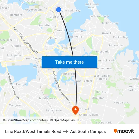 Line Road/West Tamaki Road to Aut South Campus map